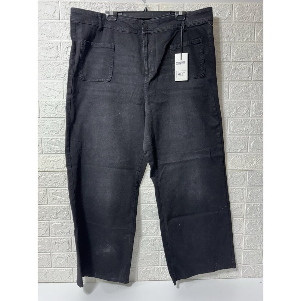 Oat New York Jeans Women's Size 22W High Rise Wide Leg Black Wash Raw Hem Jeans